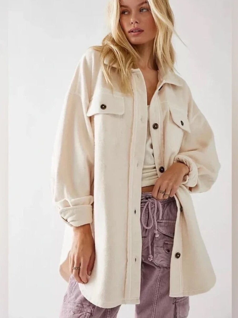 Free People Ruby Fleece Jacket in Cream